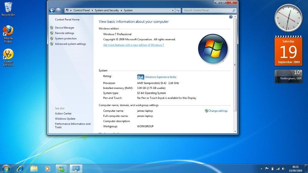 Windows 7 Professional OEM Key SP1 23.72 $